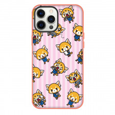 Aggretsuko Phone Case For iPhone Samsung Galaxy Pixel OnePlus Vivo Xiaomi Asus Sony Motorola Nokia - Portrait Collage In Pink Stripe Background