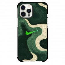 Nike Phone Case For iPhone Samsung Galaxy Pixel OnePlus Vivo Xiaomi Asus Sony Motorola Nokia - Nike Logo On Abstract Pattern With Green Wavy Lines Background