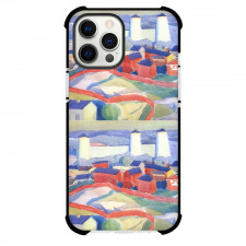Oleksandr Bogomazov Landscape With Red Houses Phone Case For iPhone and Samsung Galaxy Devices - Landscape With Red Houses Painting Futurism Artwork