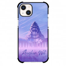 Famous Attraction Phone Case For iPhone and Samsung Galaxy Devices - Angkor Temple In Retro Art In Blue