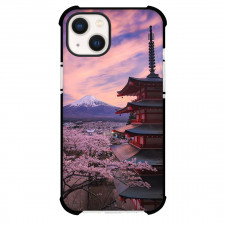 Famous Attraction Phone Case For iPhone and Samsung Galaxy Devices - Japanese Cherry Tree and Temple With Fuji Mountain