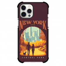 Famous Attraction Phone Case For iPhone and Samsung Galaxy Devices - Couple Walking With Dog To Central Park Retro Art