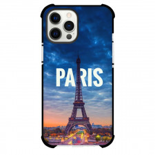 Famous Attraction Phone Case For iPhone and Samsung Galaxy Devices - Eiffel Tower In Evening With Blue Sky And Paris Text