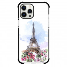 Famous Attraction Phone Case For iPhone and Samsung Galaxy Devices - Eiffel Tower With Spring Flowers Watercolor Illustration