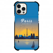 Famous Attraction Phone Case For iPhone and Samsung Galaxy Devices - Eiffel Tower Retro Art With Yellow Sky And Birds