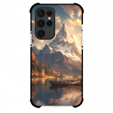 Famous Attraction Phone Case For iPhone and Samsung Galaxy Devices - Mount Everest With Man And Boat In Water Illustration Art
