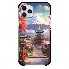 Famous Attraction Phone Case For iPhone and Samsung Galaxy Devices - Japan Temple And Pink Tree In Fuji Mountain Background