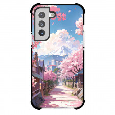 Famous Attraction Phone Case For iPhone and Samsung Galaxy Devices - Japanese Cherry Blossom Background Fiji Mountain Illustration Art