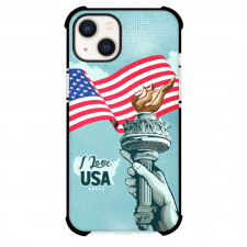 Famous Attraction Phone Case For iPhone and Samsung Galaxy Devices - Statue Of Liberty Hand With Lamp With Text and USA Flag