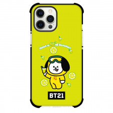 BT21 Chimmy Phone Case For iPhone And Samsung Galaxy Devices - Chimmy Have Sip of Summer Lime Green Background
