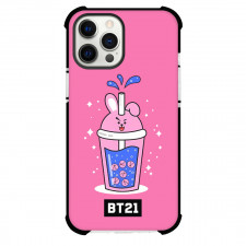 BT21 Cooky Phone Case For iPhone And Samsung Galaxy Devices - Cooky Bubble Tea On Pink Background