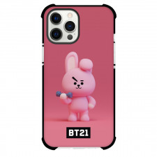 BT21 Cooky Phone Case For iPhone And Samsung Galaxy Devices - Cooky Exercising On Pink Background