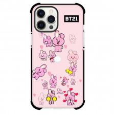 BT21 Cooky Phone Case For iPhone And Samsung Galaxy Devices - Cooky Stickers On Pink Palette Background