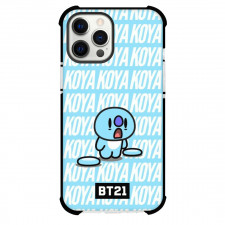 BT21 Koya Phone Case For iPhone And Samsung Galaxy Devices - Koya Standing On Word Art Blue Background