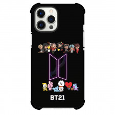 BT21 Phone Case For iPhone And Samsung Galaxy Devices - BT21 Member And Bangtan Boys On Black Background