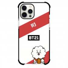 BT21 RJ Phone Case For iPhone And Samsung Galaxy Devices - RJ Sitting On Red Stripe White Background