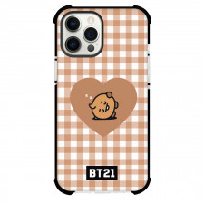 BT21 Shooky Phone Case For iPhone And Samsung Galaxy Devices - Shooky Sleeping On Brown Heart On Check Background