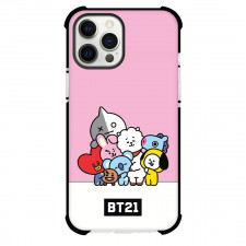 BT21 Phone Case For iPhone And Samsung Galaxy Devices - BT21 Standing Cartoon Art On Pink Background