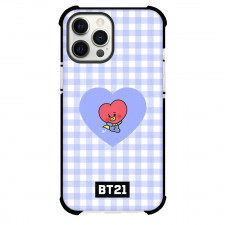 BT21 Tata Phone Case For iPhone And Samsung Galaxy - Tata Sitting On Purple Heart Check Background