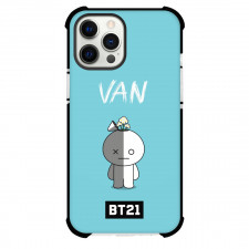 BT21 Van Phone Case For iPhone And Samsung Galaxy - Van The Space Robot Standing On Cyan Background
