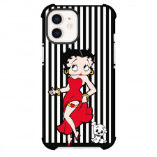 Betty Boop Phone Case For iPhone Samsung Galaxy Pixel OnePlus Vivo Xiaomi Asus Sony Motorola Nokia - Betty Boop Red Dress With Puppy Stripes Background