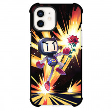 Bomberman Black Phone Case For iPhone Samsung Galaxy Pixel OnePlus Vivo Xiaomi Asus Sony Motorola Nokia - Bomberman Black Bomber Holding A Rose On Fire Background