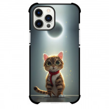 Cat Phone Case For iPhone and Samsung Galaxy Devices - Adorable Orange Tabby Cat Standing Under Moon Light