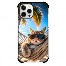 Cat Phone Case For iPhone and Samsung Galaxy Devices - Cat in Sunglasses Relaxing In Hammock Poster