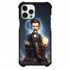 Nikola Tesla Phone Case For iPhone Samsung Galaxy Pixel OnePlus Vivo Xiaomi Asus Sony Motorola Nokia - Nikola Tesla Cartoon Art On Lightning Background