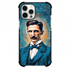 Nikola Tesla Phone Case For iPhone Samsung Galaxy Pixel OnePlus Vivo Xiaomi Asus Sony Motorola Nokia - Nikola Tesla Portrait Illustration On Blue Background