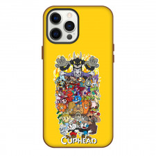 Cuphead Phone Case For iPhone Samsung Galaxy Pixel OnePlus Vivo Xiaomi Asus Sony Motorola Nokia - Cuphead Characters Sticker Collage Poster On Yellow Background