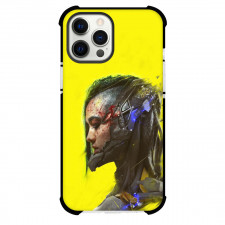 Cyberpunk 2077 Phone Case For iPhone and Samsung Galaxy Devices - Cyberpunk 2077 Sci-Fi Girl Side Portrait On Yellow Background