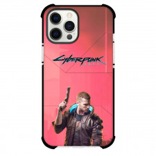 Cyberpunk 2077 Phone Case For iPhone and Samsung Galaxy Devices - Cyberpunk 2077 V Standing And Holding Weapon On Red Background