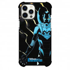 Blue Beetle Phone Case For iPhone And Samsung Galaxy Devices - Blue Beetle Portrait On Black Background Comic Art