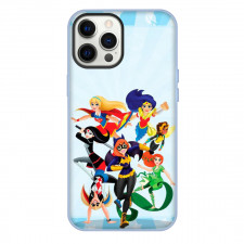 DC Super Hero Girls Phone Case For iPhone Samsung Galaxy Pixel OnePlus Vivo Xiaomi Asus Sony Motorola Nokia - Characters Running In Sky Blue Background