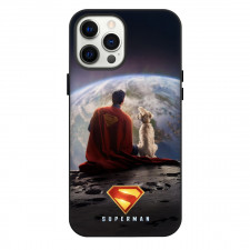 DC Comics Superman Phone Case For iPhone Samsung Galaxy Pixel OnePlus Vivo Xiaomi Asus Sony Motorola Nokia - Dog And Superman Sitting On Moon Poster