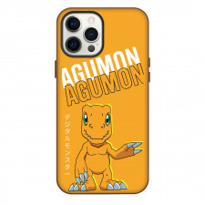 Digimon Agumon Case For iPhone Samsung Galaxy Pixel OnePlus Vivo Xiaomi Asus Sony Motorola Nokia - Agumon Waving Portrait Poster In Orange Background