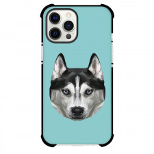 Husky Dog Phone Case For iPhone and Samsung Galaxy Devices - Husky Dog Avatar Polygon Art On Cyan Background