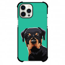 Rottweiler Dog Phone Case For iPhone and Samsung Galaxy Devices - Rottweiler Dog Portrait Illustration On Cyan Background