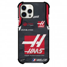 F1 Formula One Team Haas Case For iPhone Samsung Galaxy Pixel OnePlus Vivo Xiaomi Asus Sony Motorola Nokia - White Logo Black Background