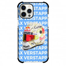 F1 Formula One Max Verstappen Phone Case For iPhone And Samsung Galaxy Devices - Max Verstappen Helmet On Name Word Art Blue Background