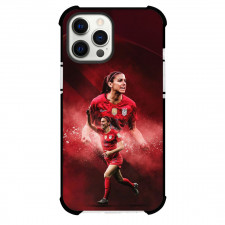 Alex Morgan Phone Case For iPhone and Samsung Galaxy Devices - Alex Morgan United States Women's National Football Goal Celebration Red Background