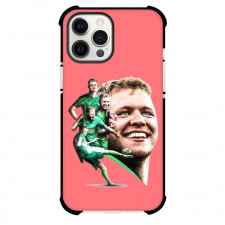 Aaron Ramsdale Phone Case For iPhone and Samsung Galaxy Devices - Aaron Ramsdale Arsenal F.C. Smiling Portrait On Pink Background