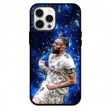 Karim Benzema Phone Case For iPhone and Samsung Galaxy Devices - Karim Benzema Real Madrid CF Goal Celebration On Blue Graphic