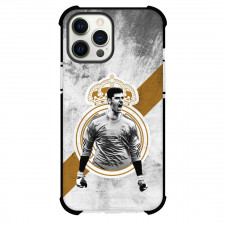 Thibaut Courtois Phone Case For iPhone and Samsung Galaxy Devices - Thibaut Courtois Real Madrid CF Celebration Grayscale With Club Logo