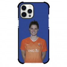 Dominique Janssen Phone Case For iPhone and Samsung Galaxy Devices - Dominique Janssen 20 Netherlands Women's National Football Portrait On Blue Backbround