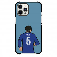 Enzo Fernandez Phone Case For iPhone and Samsung Galaxy Devices - Enzo Fernandez Chelsea F.C. 5 Back Minimalist Art On Blue Background