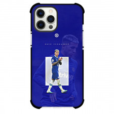 Enzo Fernandez Phone Case For iPhone and Samsung Galaxy Devices - Enzo Fernandez Chelsea F.C. Standing And Clapping Poster On Blue Background
