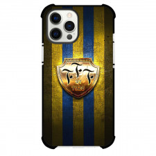 Falkenbergs FF Phone Case For iPhone Samsung Galaxy Pixel OnePlus Vivo Xiaomi Asus Sony Motorola Nokia - Falkenbergs FF Metal Logo On Golden Blue Stripe Background Football Club