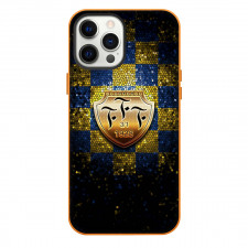 Falkenbergs FF Phone Case For iPhone Samsung Galaxy Pixel OnePlus Vivo Xiaomi Asus Sony Motorola Nokia - Falkenbergs FF Metal Logo On Mosaic Of Blue Golden Tiles Football Club